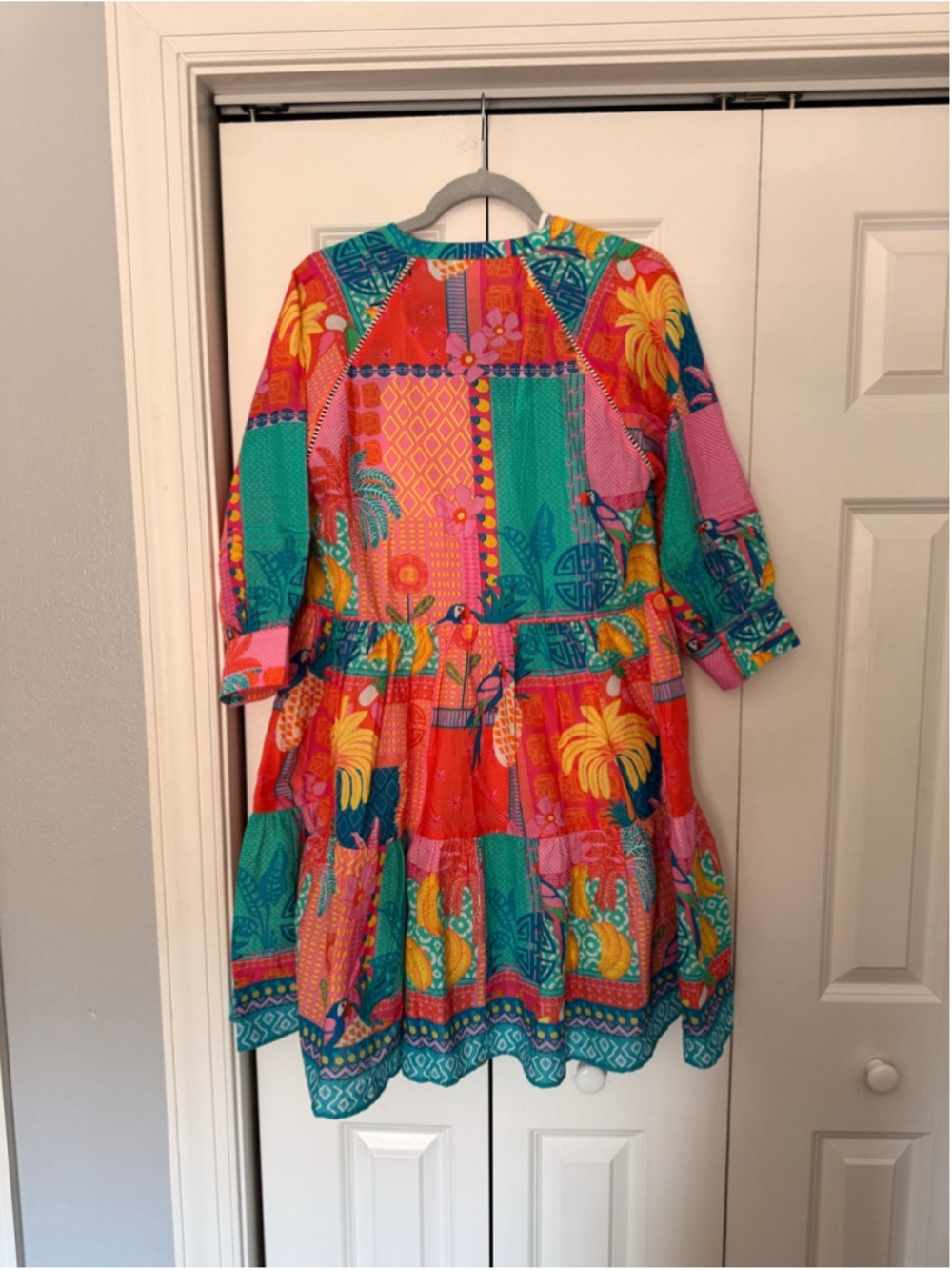 Women's dRA Mini Dress Size M Orange Pink Patchwork Print - Picture 7 of 7